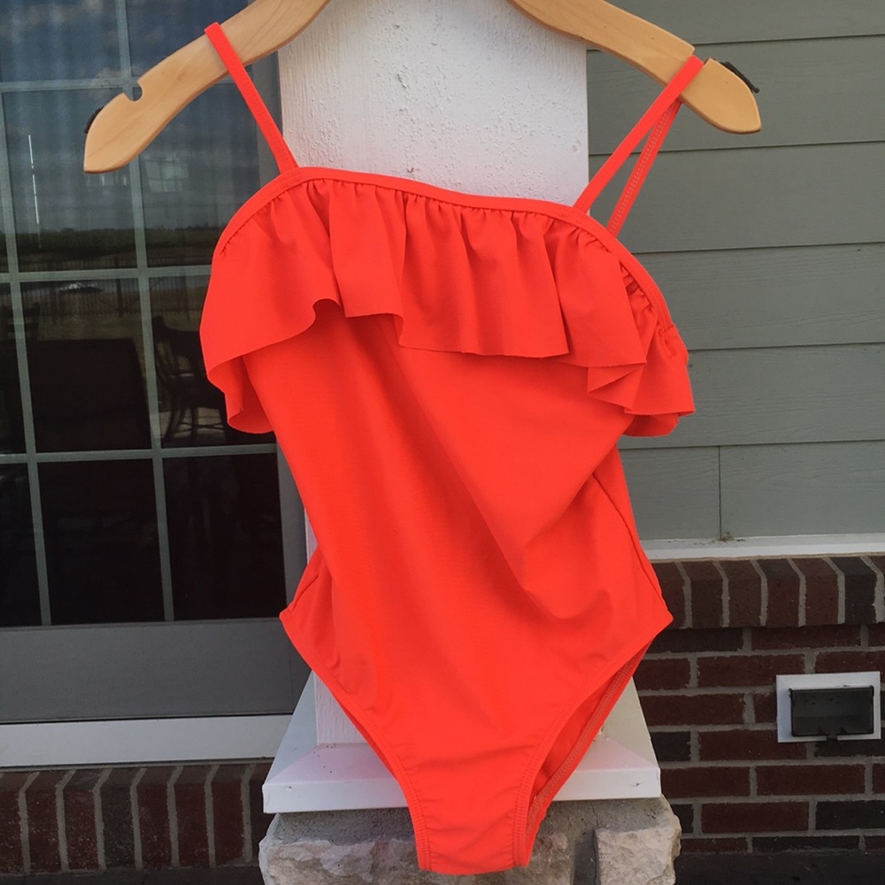 Neon orange one piece bathing suit